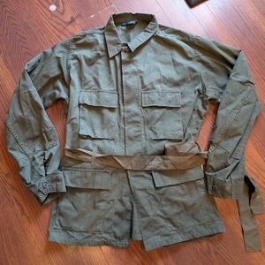 Propper Green Cotton-Polyester Tie Belt Pockets Military Utility Jacket Size L